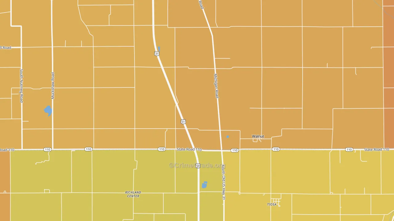 Walnut, IN Map of Robbery Rates