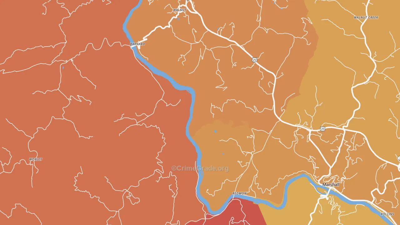 Walnut, NC Map of Robbery Rates