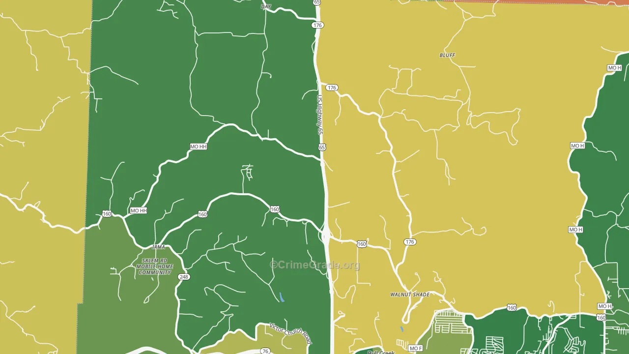 Walnut Shade, MO Map of Robbery Rates