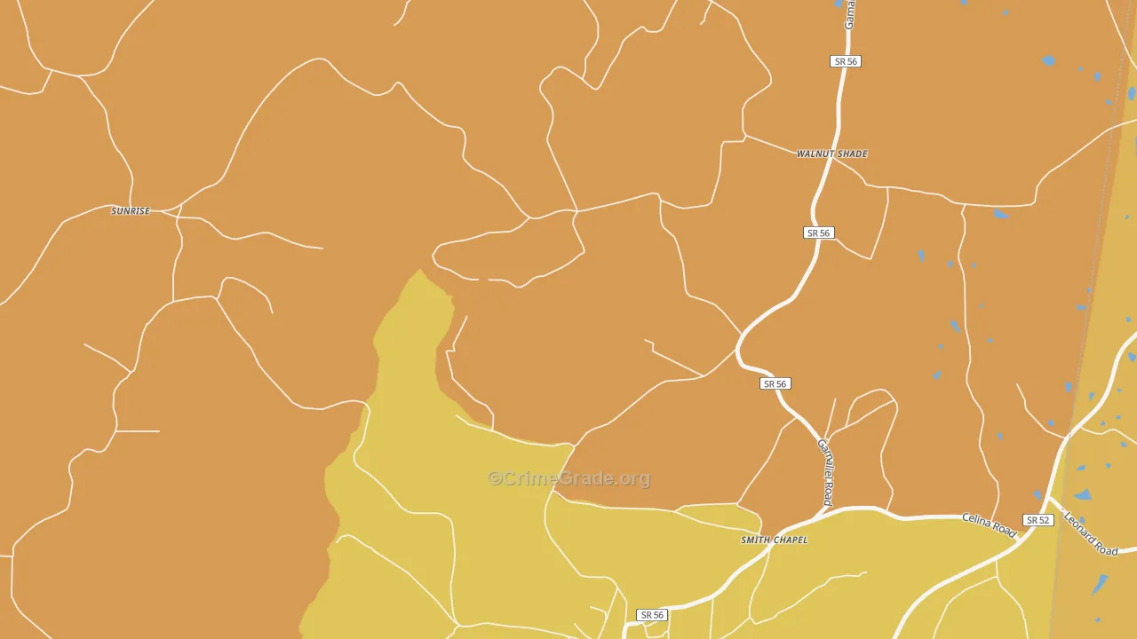 Walnut Shade, TN Map of Robbery Rates