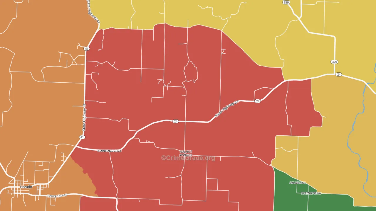 Walnut Springs, AR Map of Robbery Rates