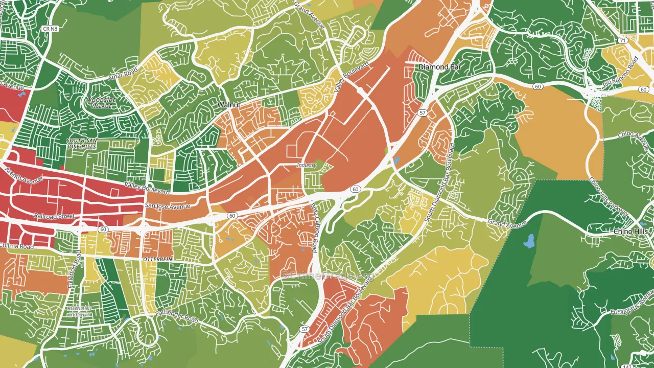 Walnut Valley, Diamond Bar, CA Map of Robbery Rates