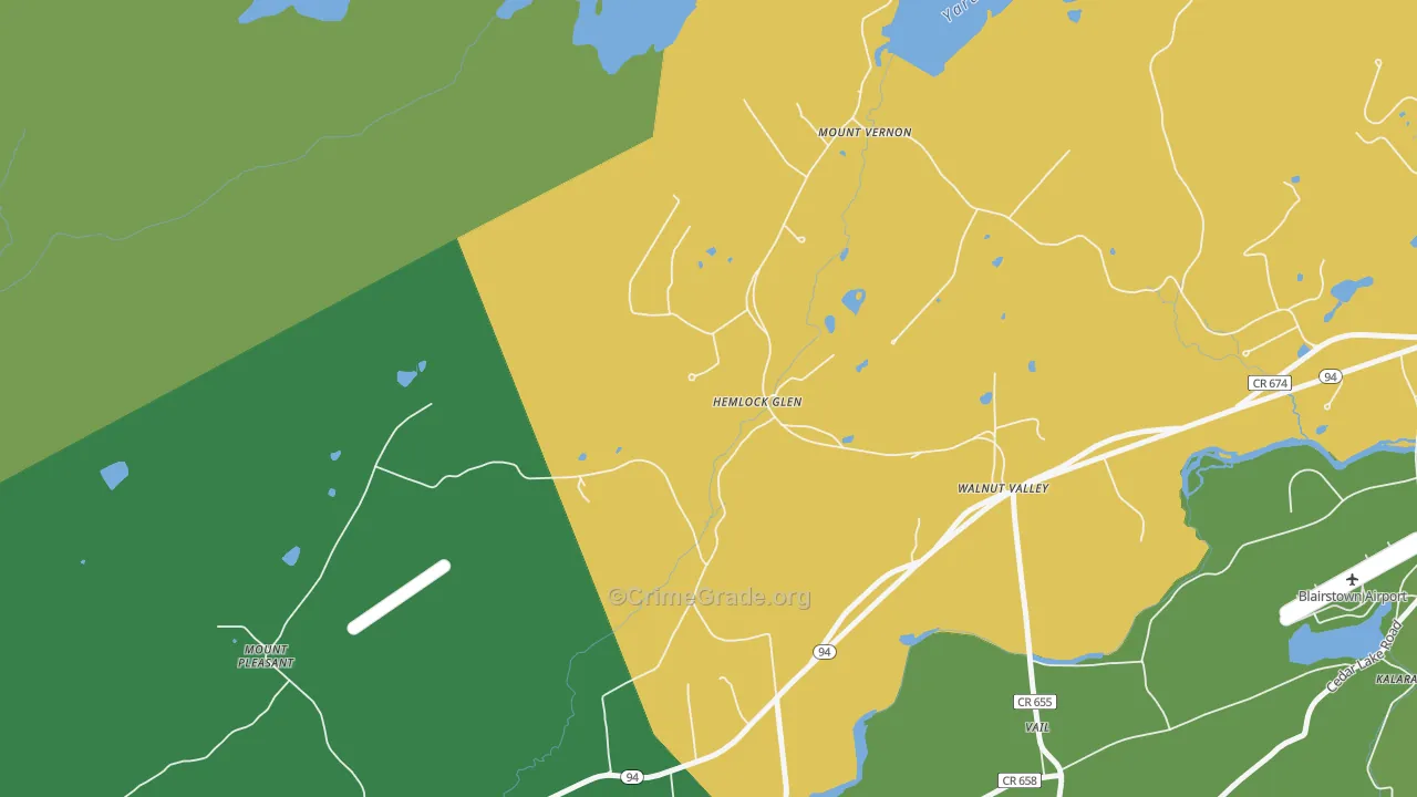 Walnut Valley, NJ Map of Robbery Rates