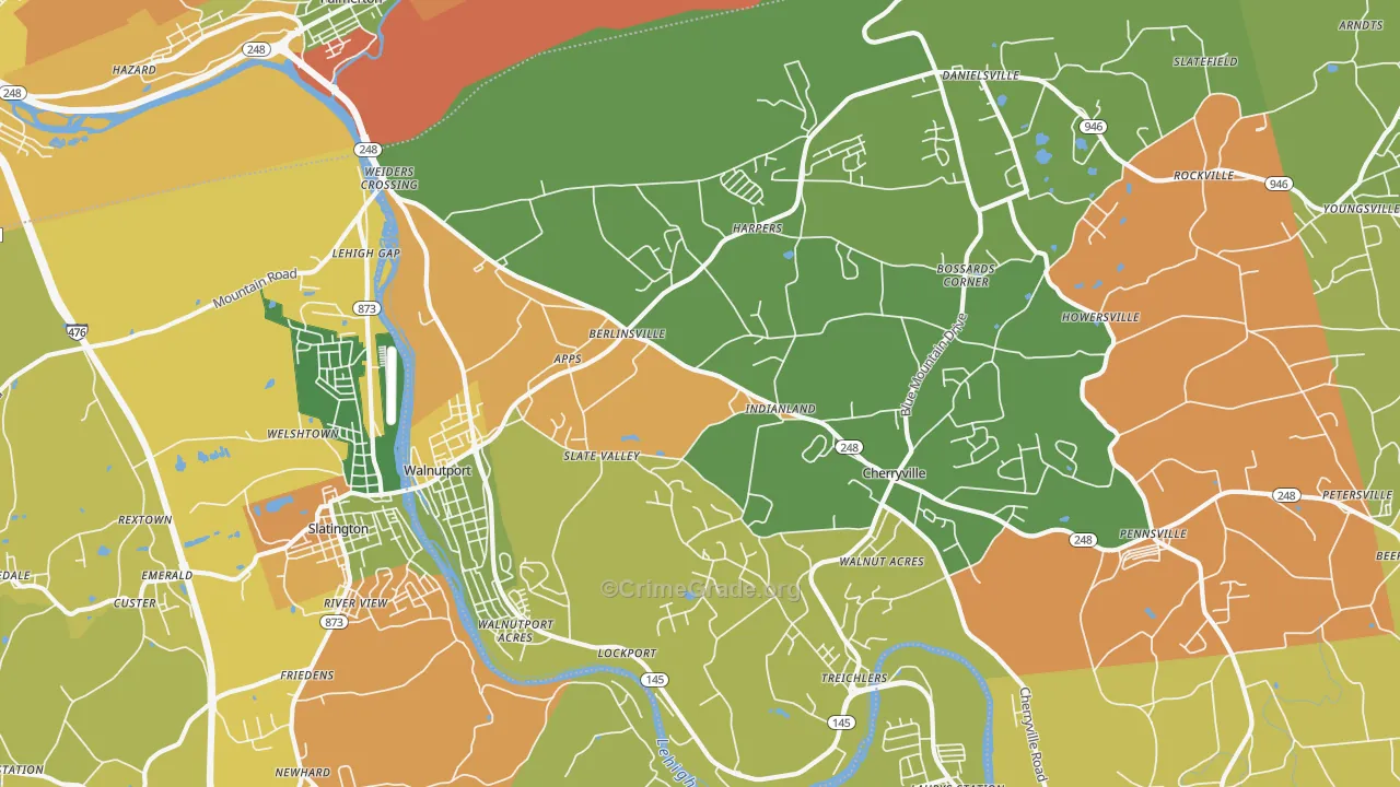 Walnutport, PA Map of Robbery Rates
