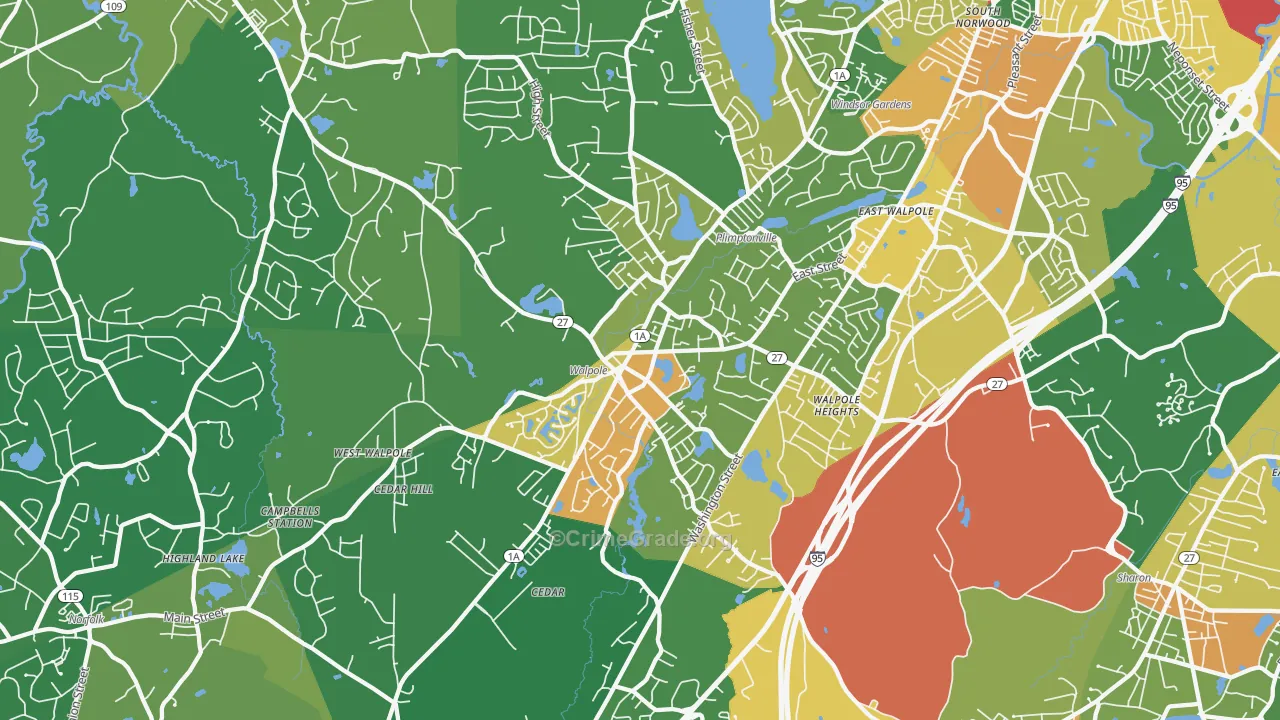 Walpole, MA Map of Robbery Rates
