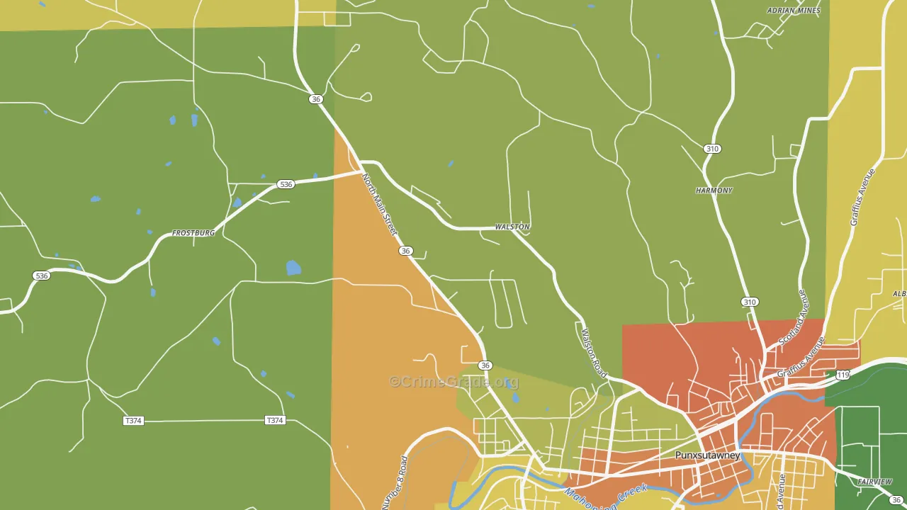 Walston, PA Map of Robbery Rates