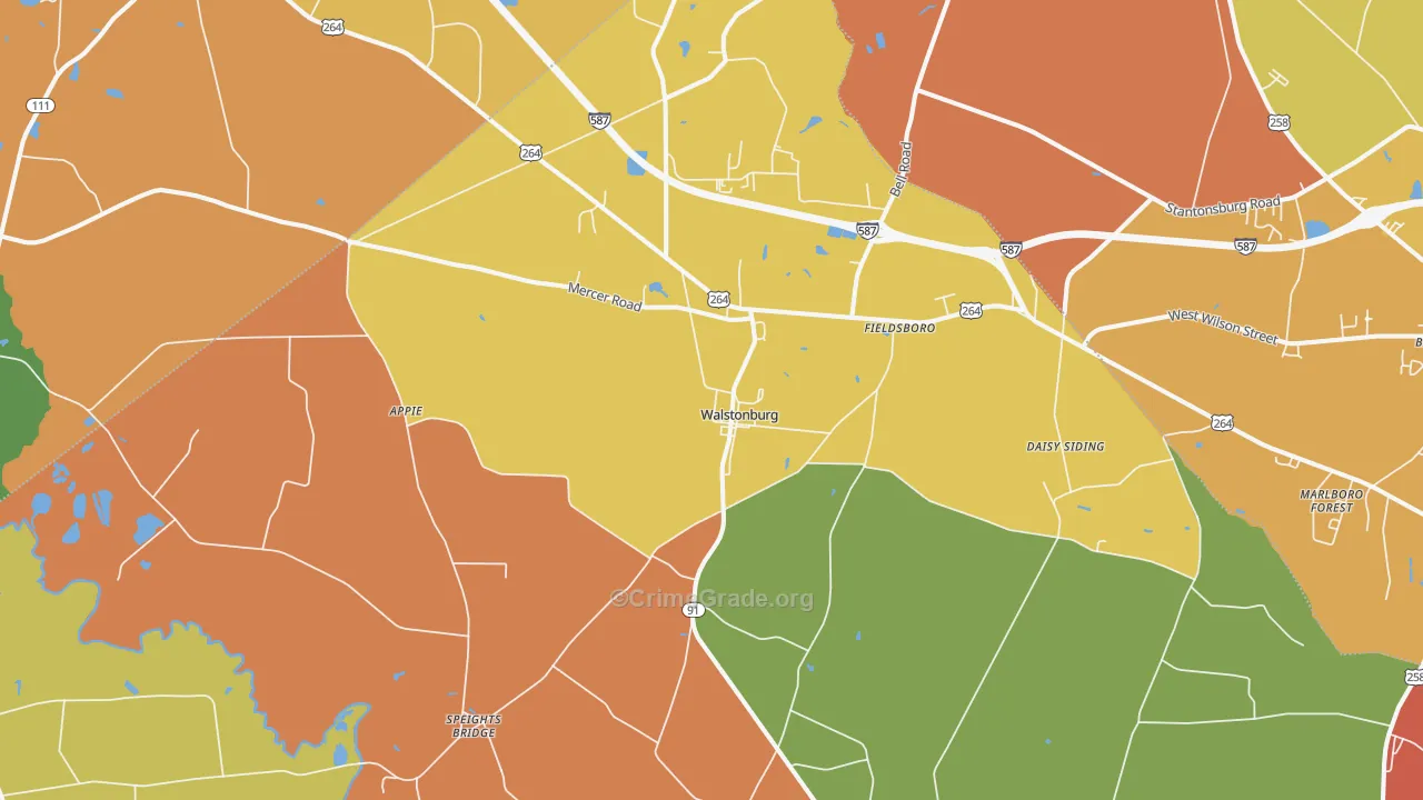 Walstonburg, NC Map of Robbery Rates