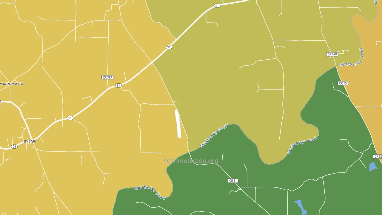 Walter, AL Map of Robbery Rates