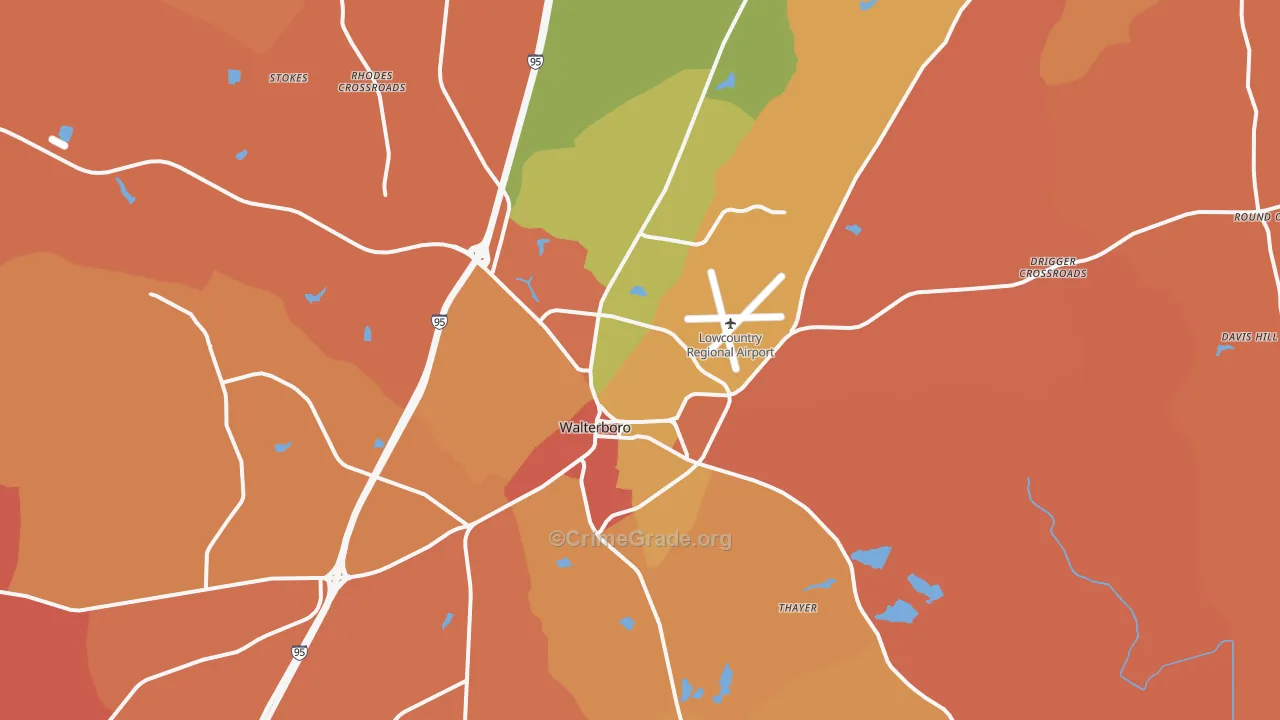Walterboro, SC Map of Robbery Rates