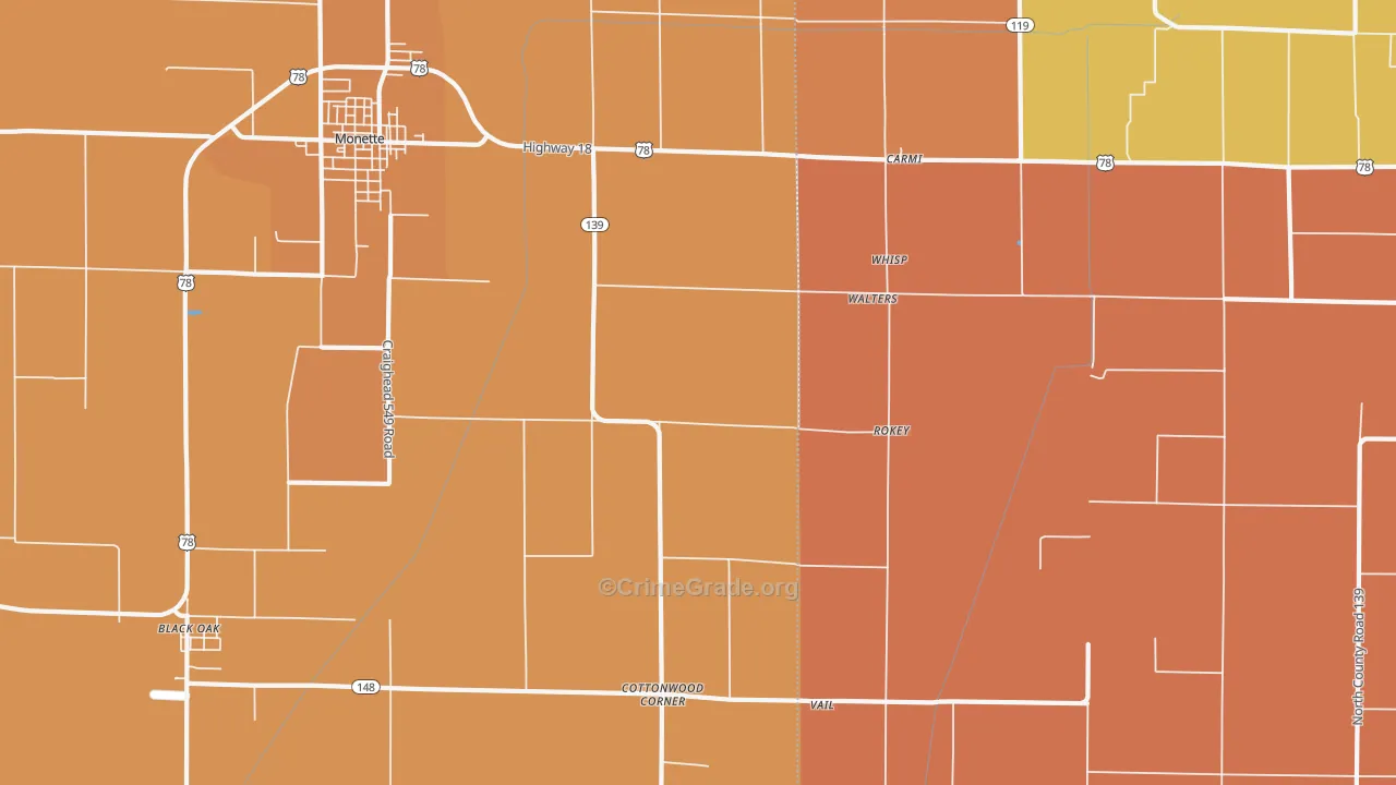 Walters, AR Map of Robbery Rates