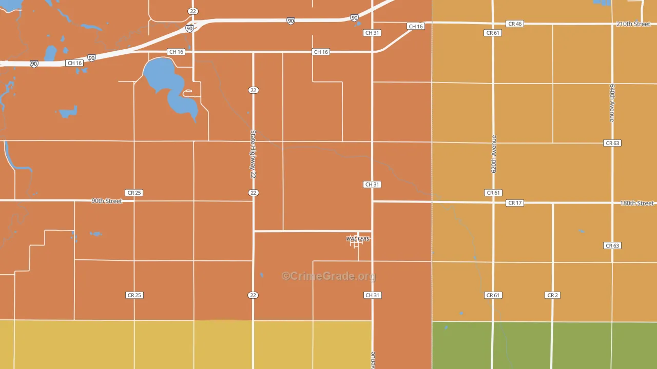 Walters, MN Map of Robbery Rates