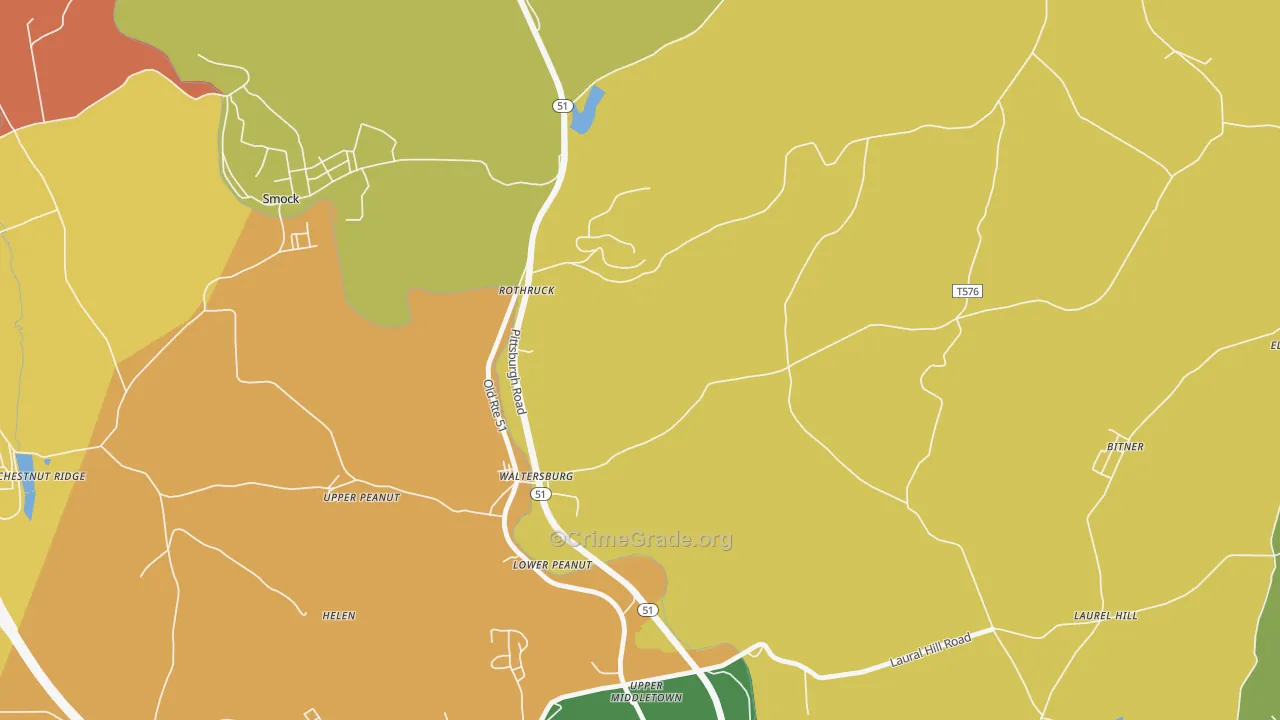 Waltersburg, PA Map of Robbery Rates