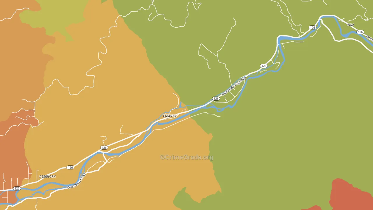 Walterville, OR Map of Robbery Rates