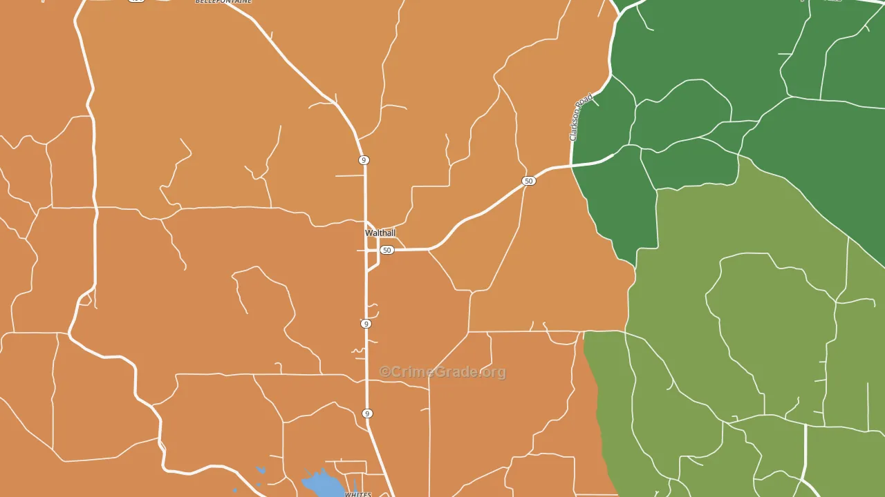 Walthall, MS Map of Robbery Rates