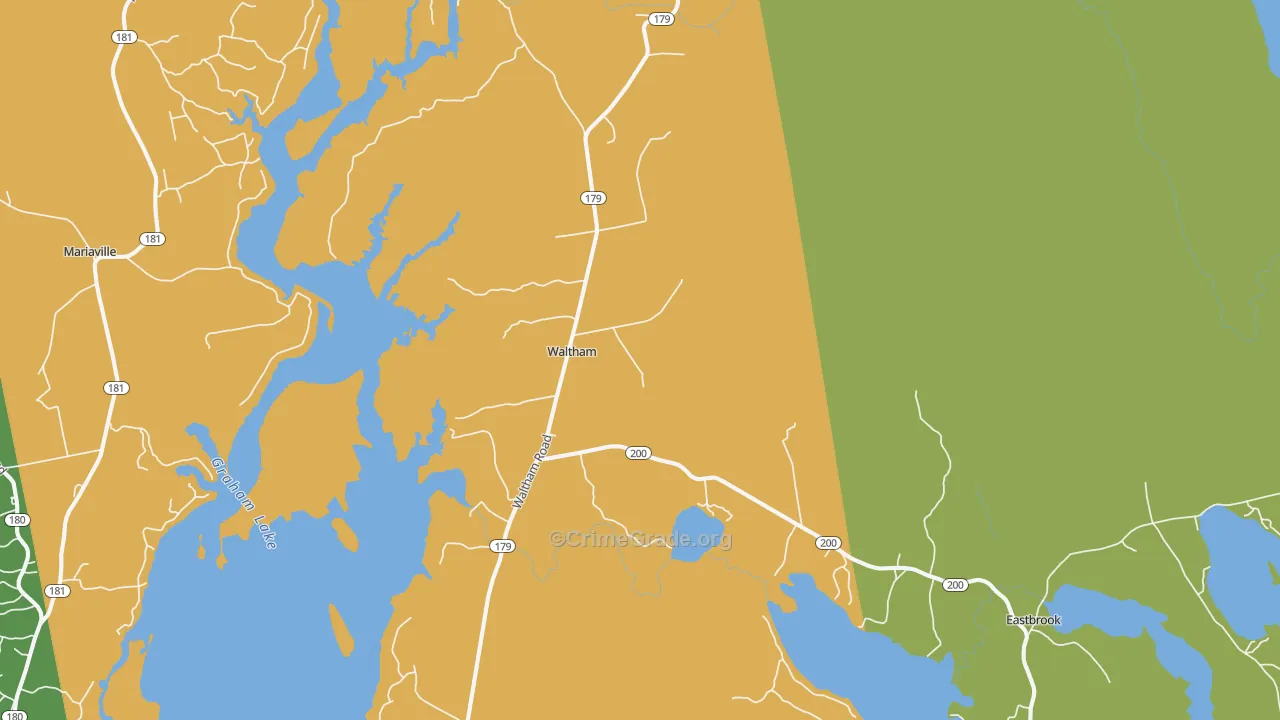 Waltham, ME Map of Robbery Rates