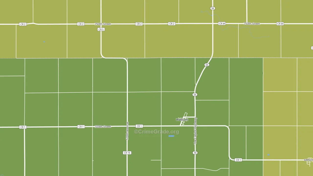 Waltham, MN Map of Robbery Rates