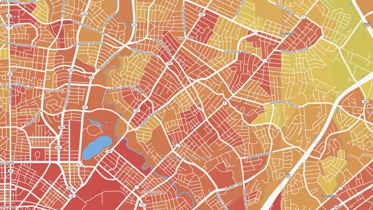 Waltherson, Baltimore, MD Map of Robbery Rates