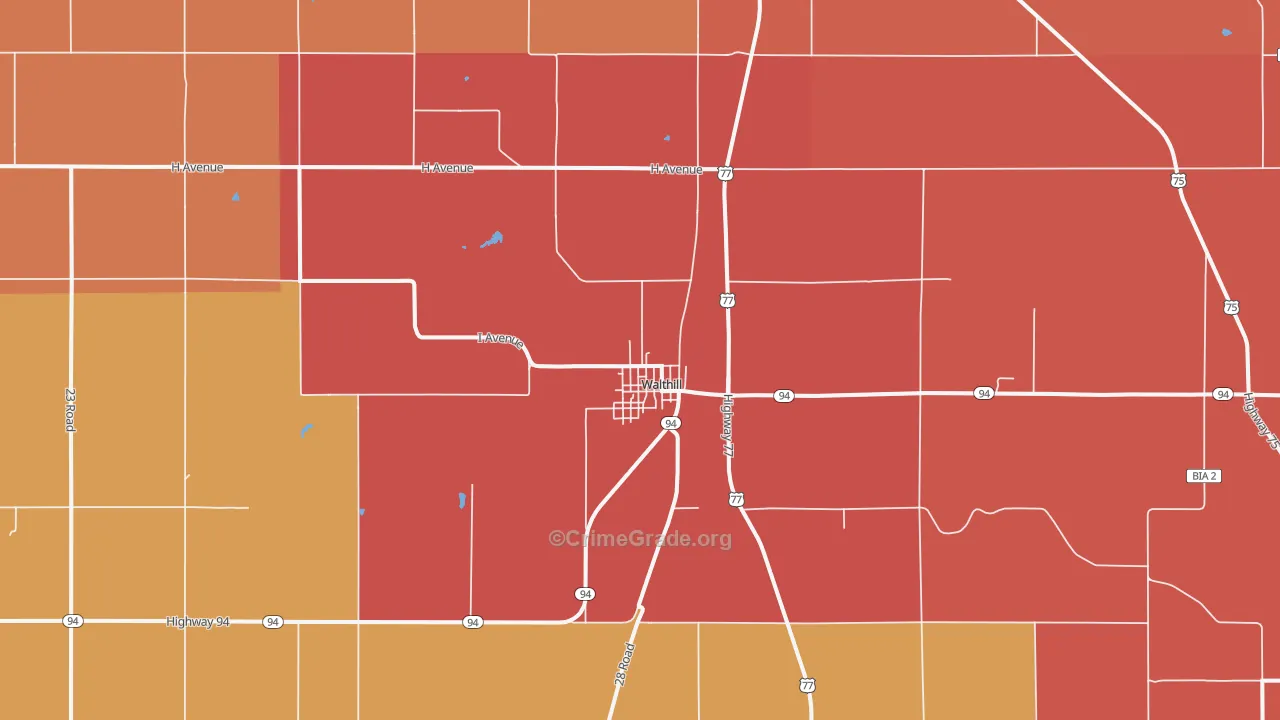 Walthill, NE Map of Robbery Rates