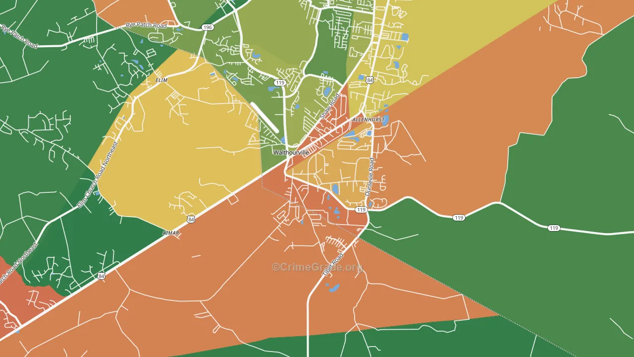 Walthourville, GA Map of Robbery Rates