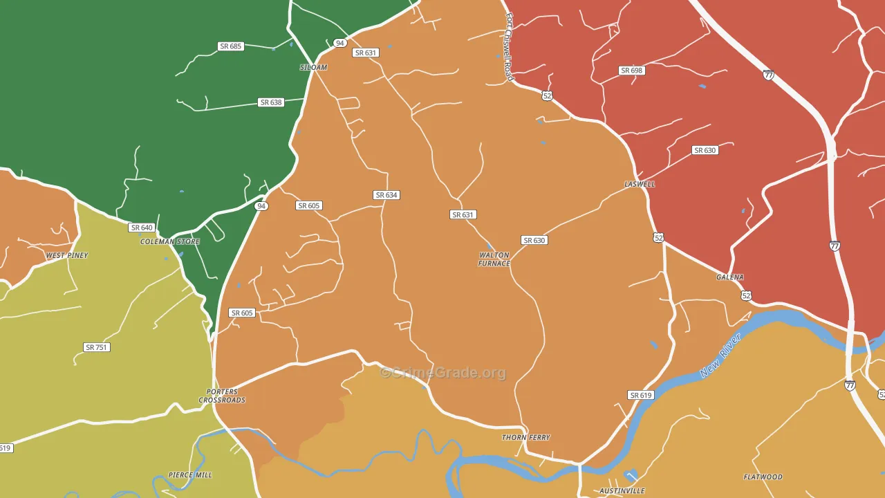 Walton Furnace, VA Map of Robbery Rates