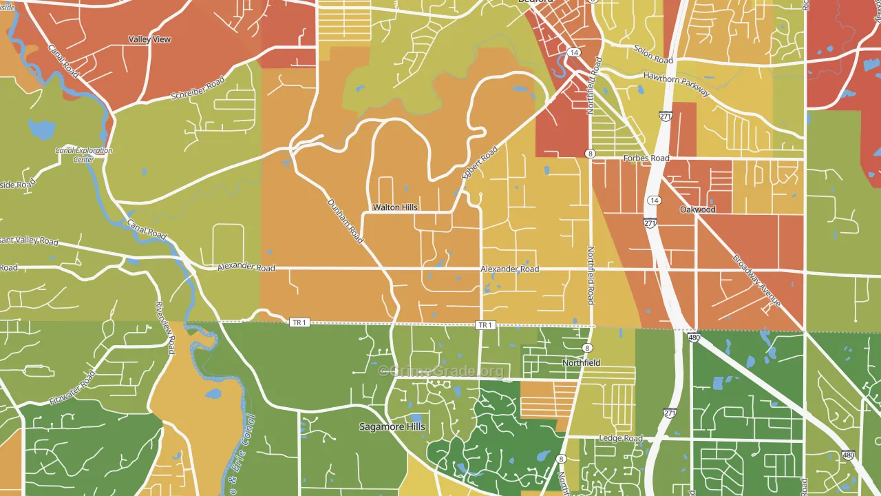 Walton Hills, OH Map of Robbery Rates