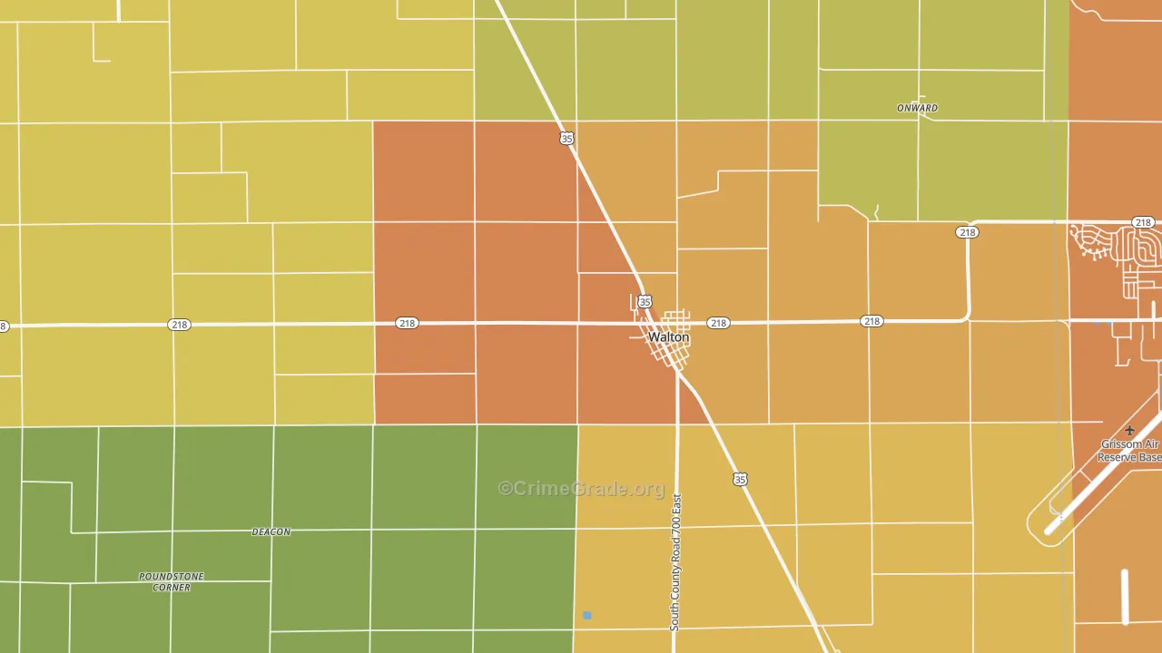 Walton, IN Map of Robbery Rates