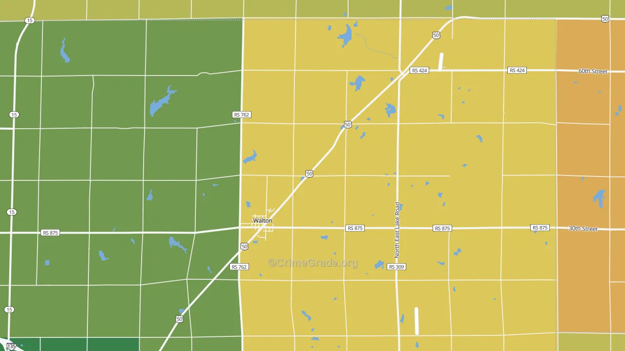 Walton, KS Map of Robbery Rates