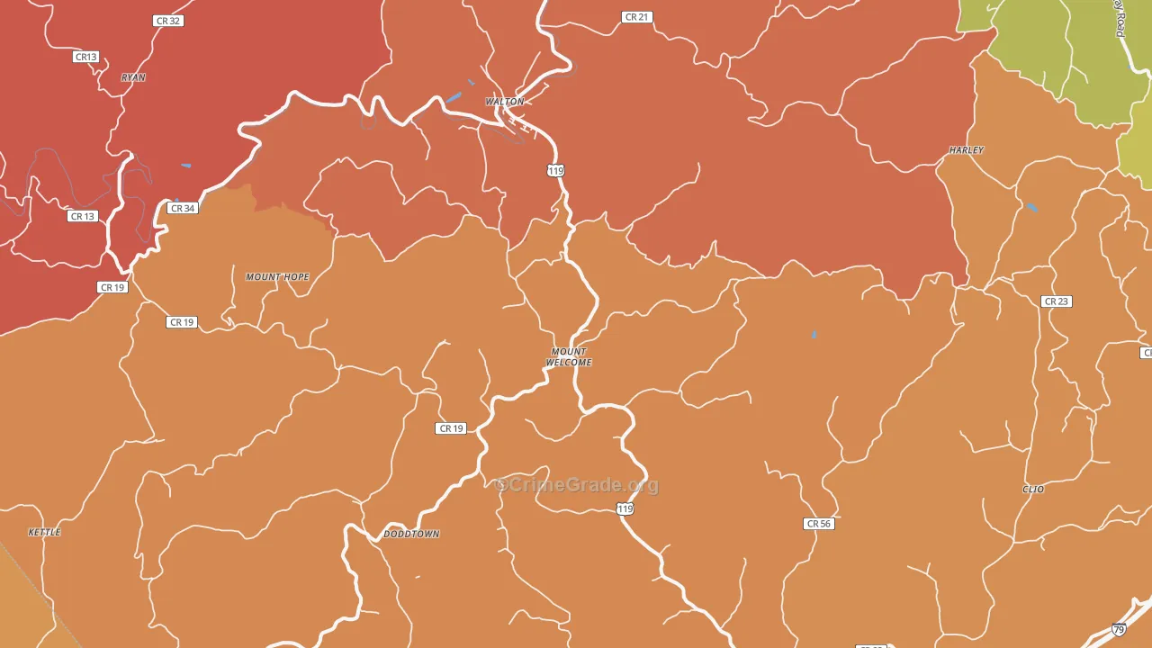 Walton, WV Map of Robbery Rates