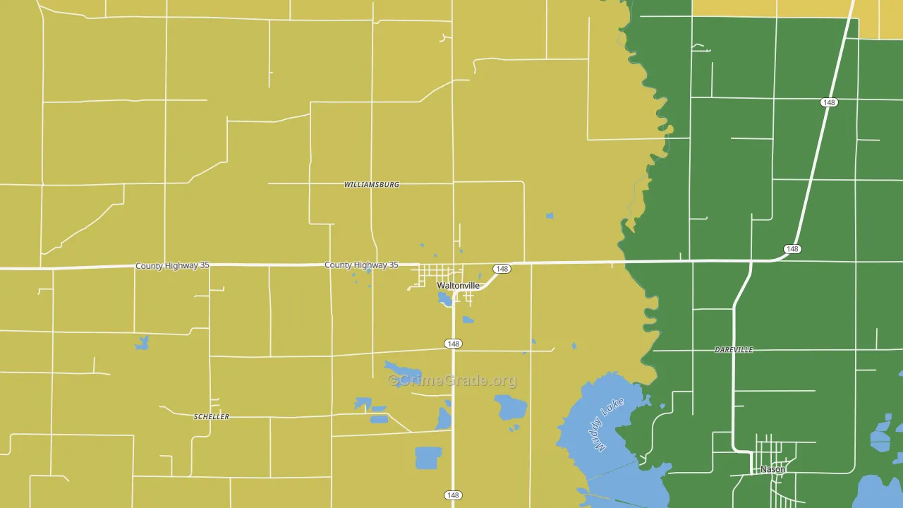 Waltonville, IL Map of Robbery Rates