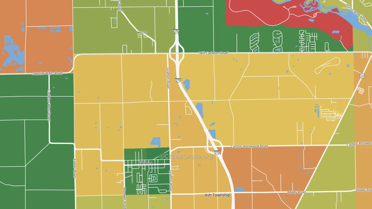 Waltz, MI Map of Robbery Rates
