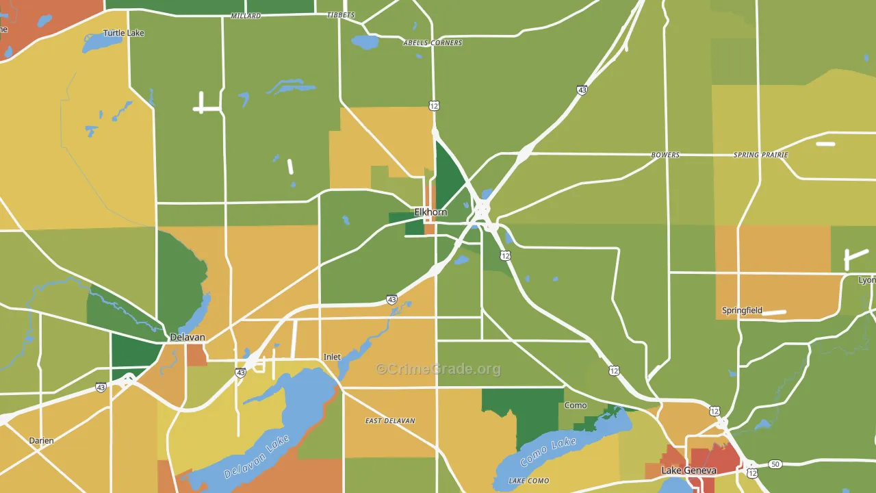 Walworth County, WI Map of Robbery Rates