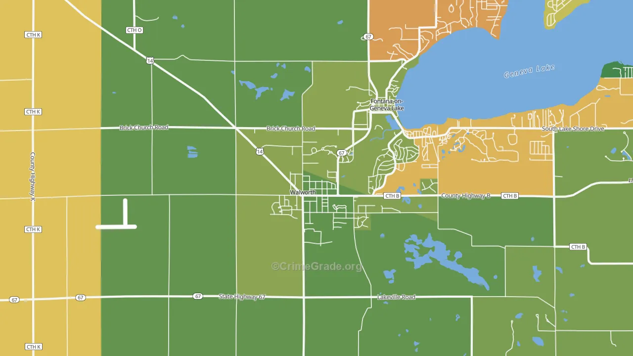 Walworth, WI Map of Robbery Rates