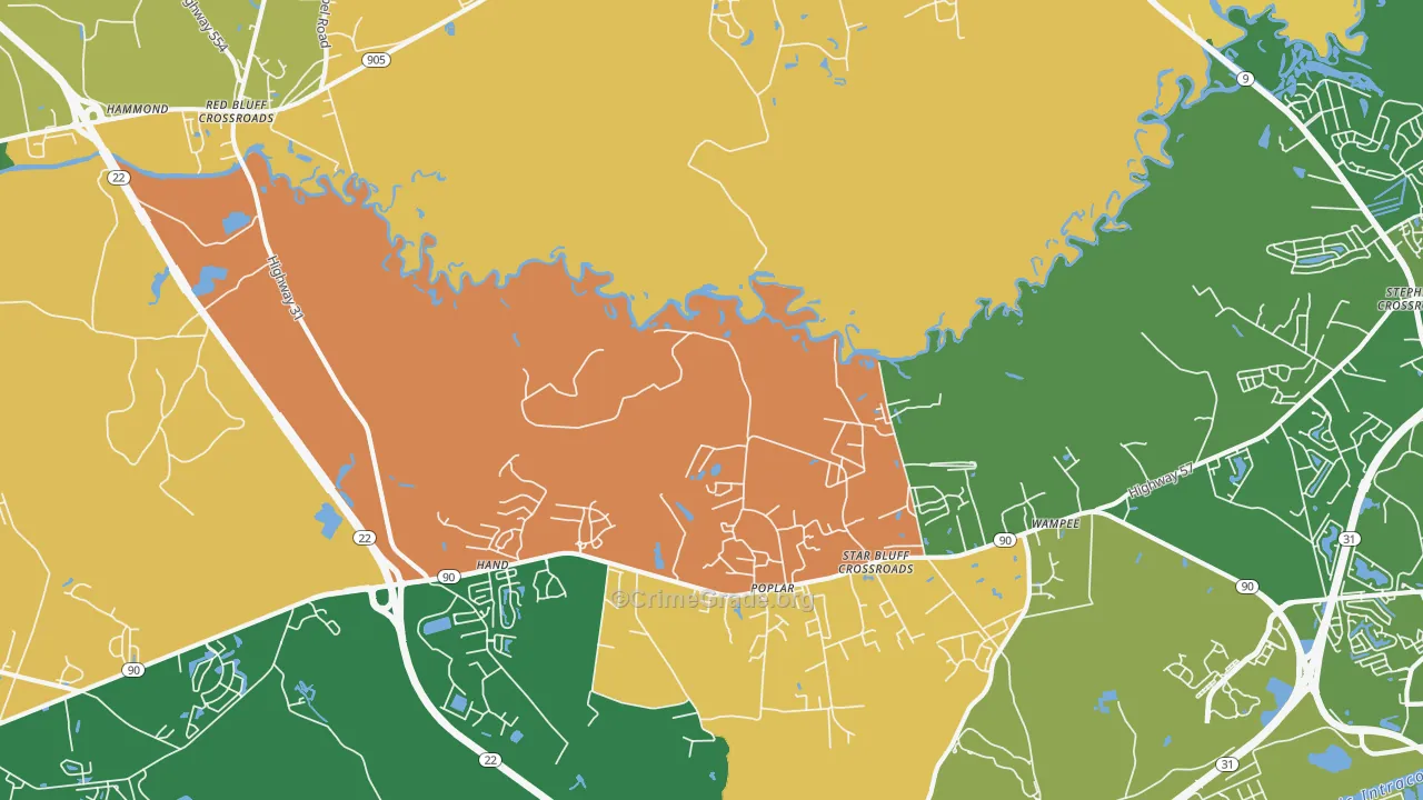 Wampee, SC Map of Robbery Rates