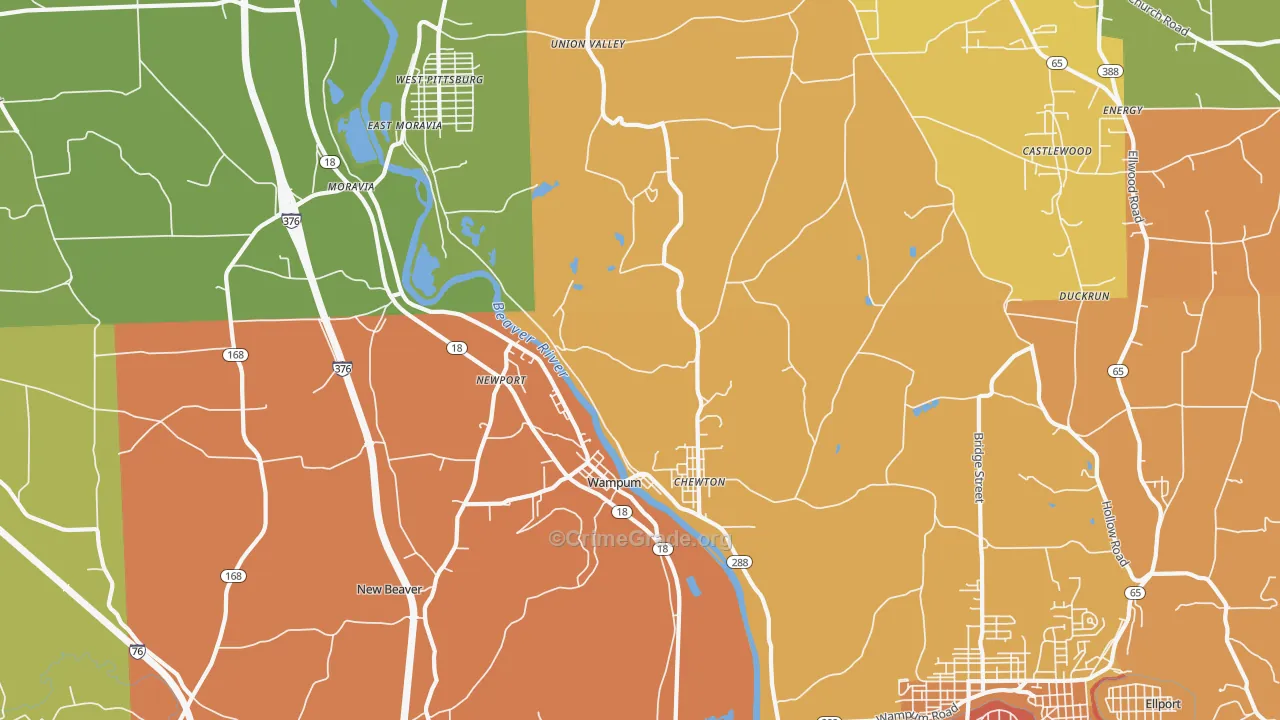 Wampum, PA Map of Robbery Rates
