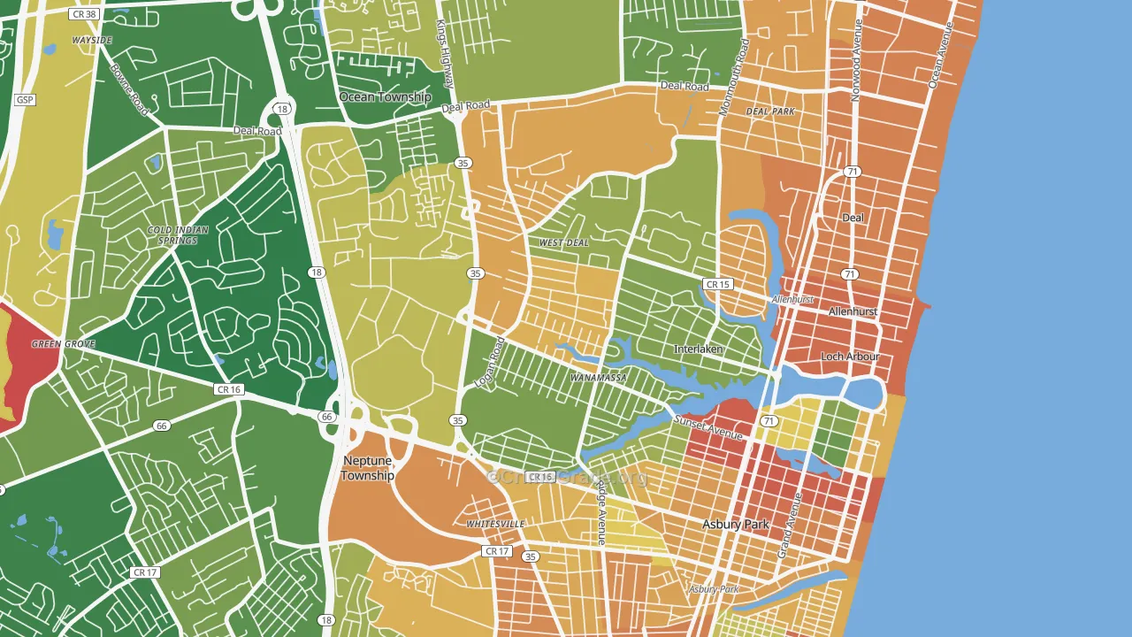 Wanamassa, NJ Map of Robbery Rates