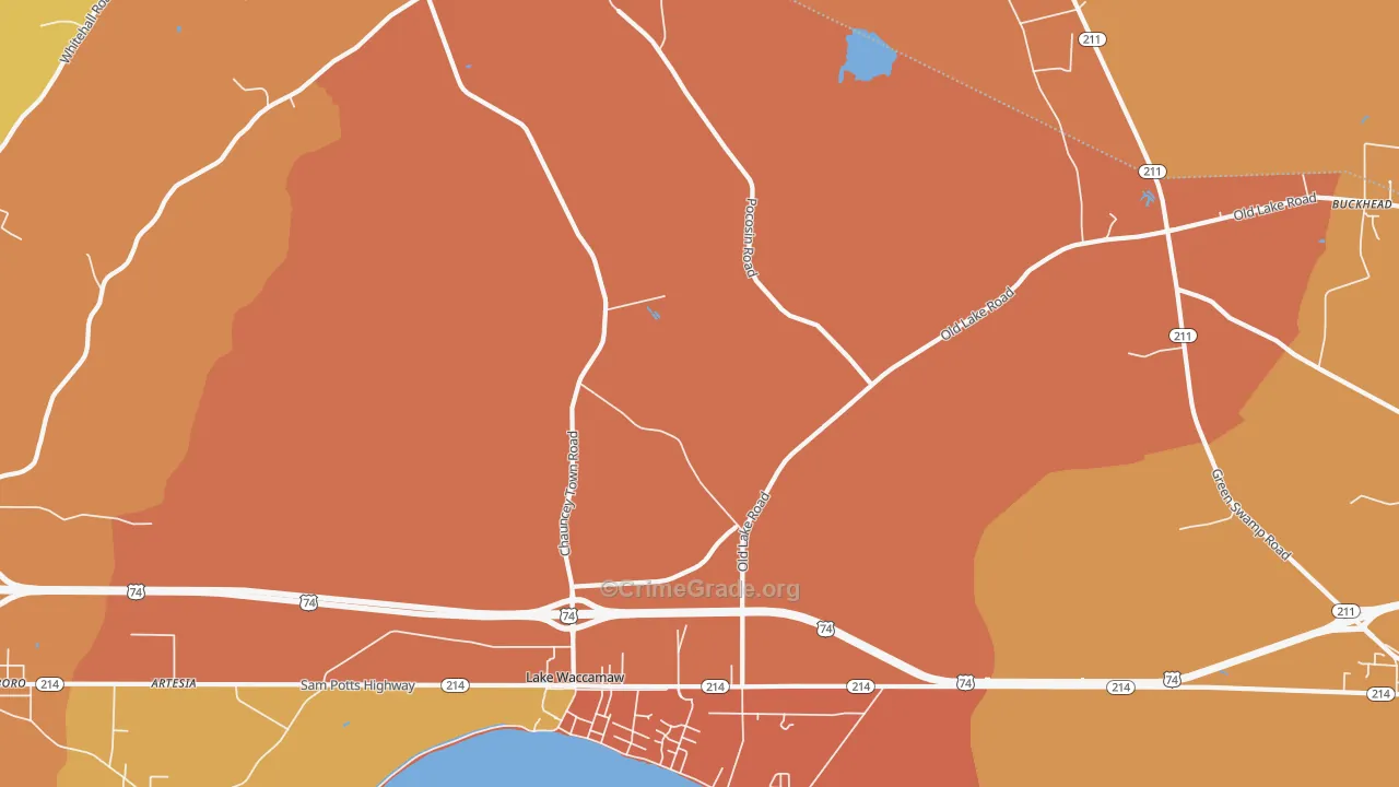 Wananish, NC Map of Robbery Rates