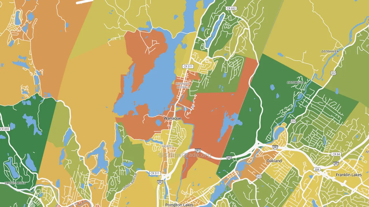 Wanaque, NJ Map of Robbery Rates