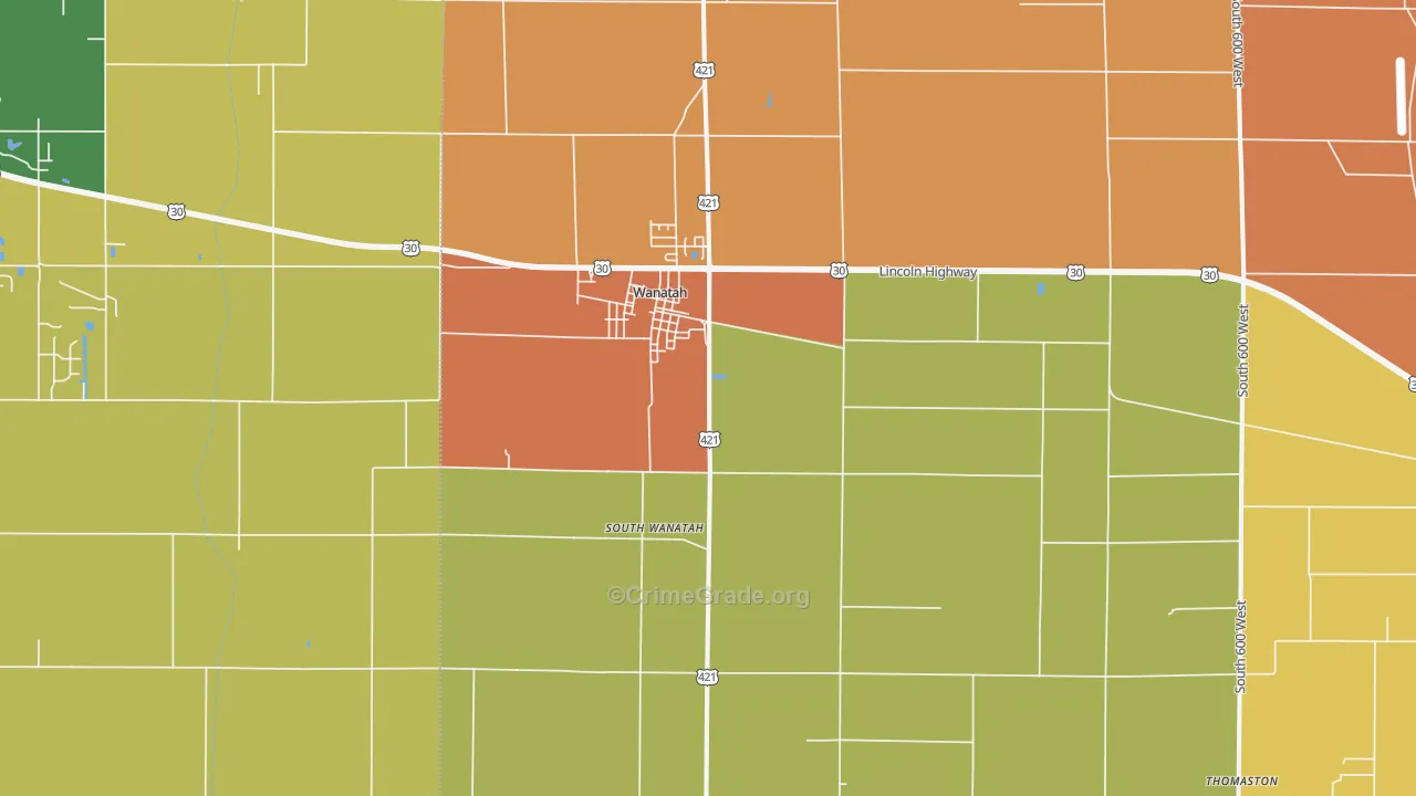 Wanatah, IN Map of Robbery Rates