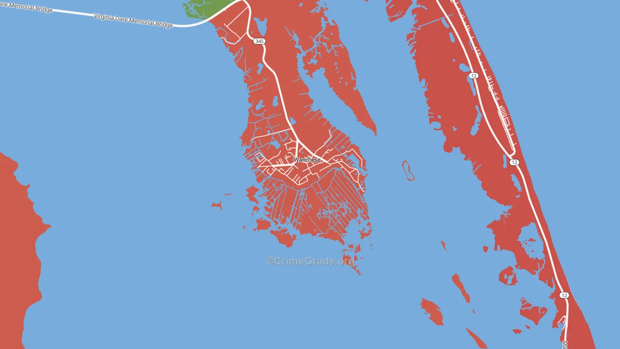 Wanchese, NC Map of Robbery Rates
