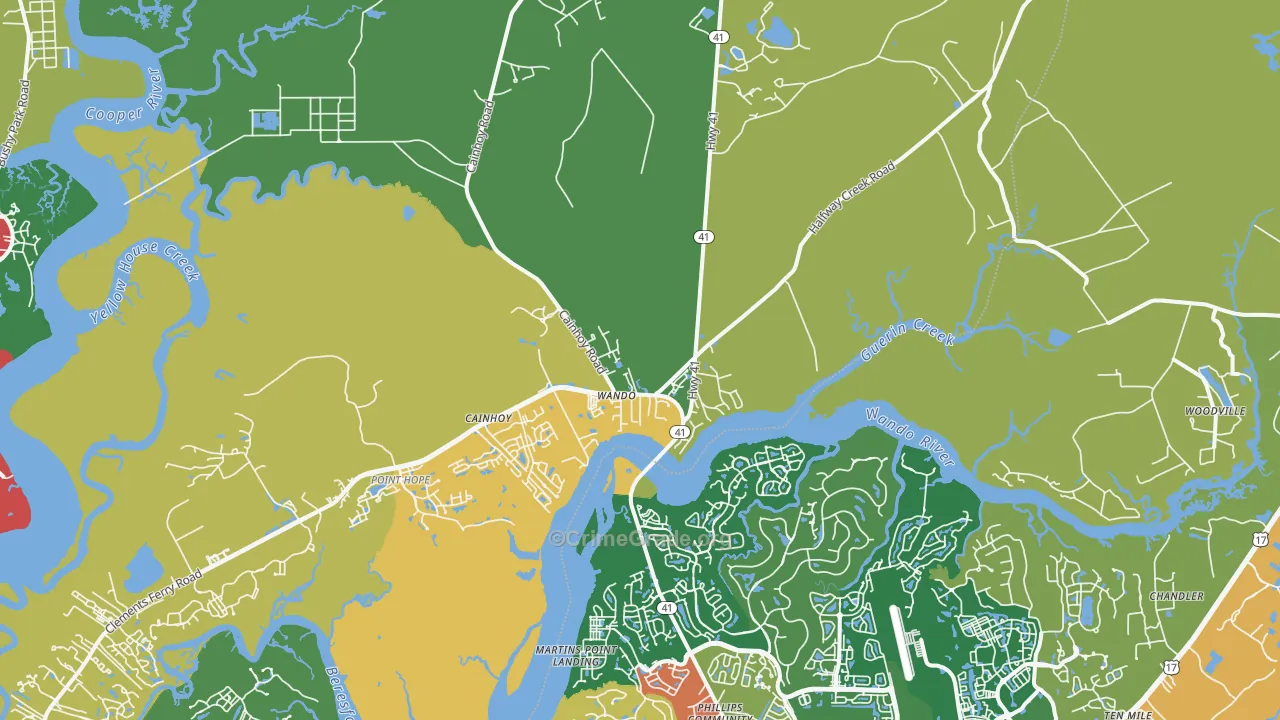 Wando, SC Map of Robbery Rates