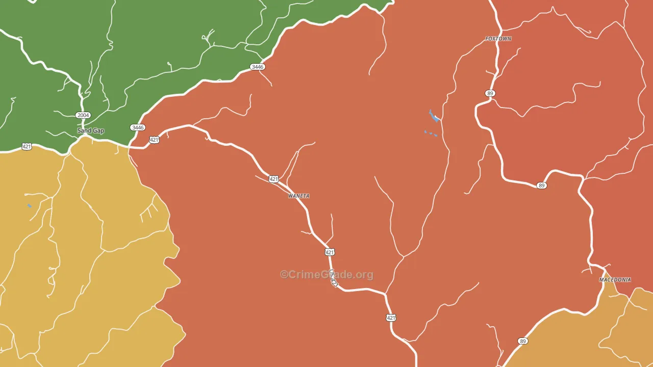 Waneta, KY Map of Robbery Rates