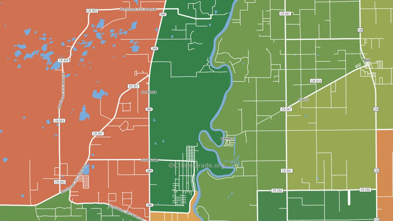 Wannee, FL Map of Robbery Rates