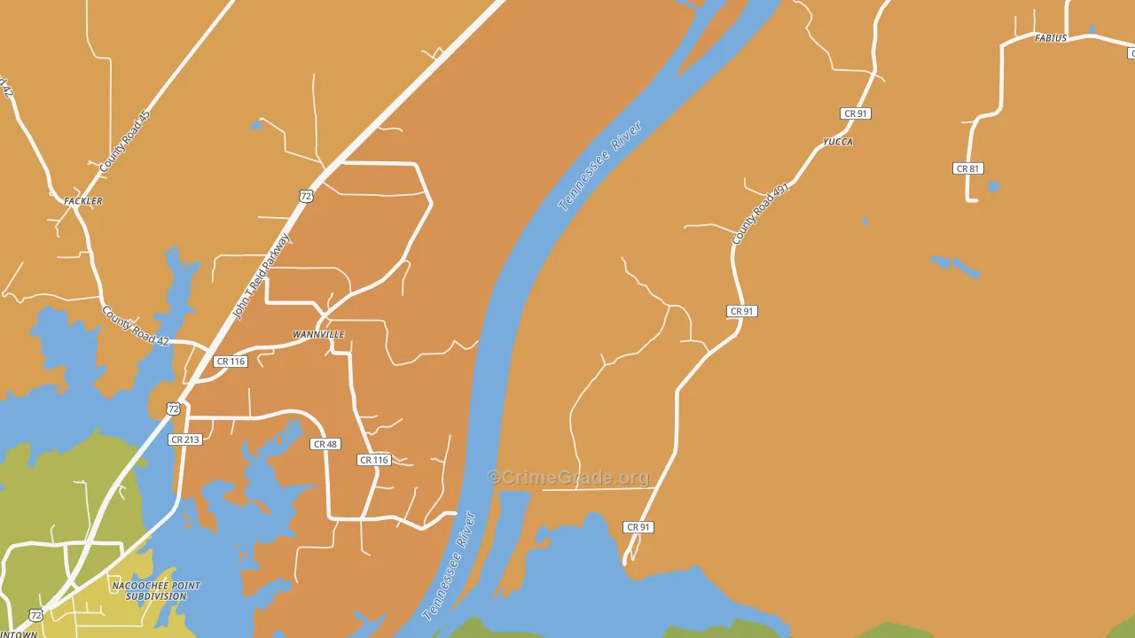 Wannville, AL Map of Robbery Rates