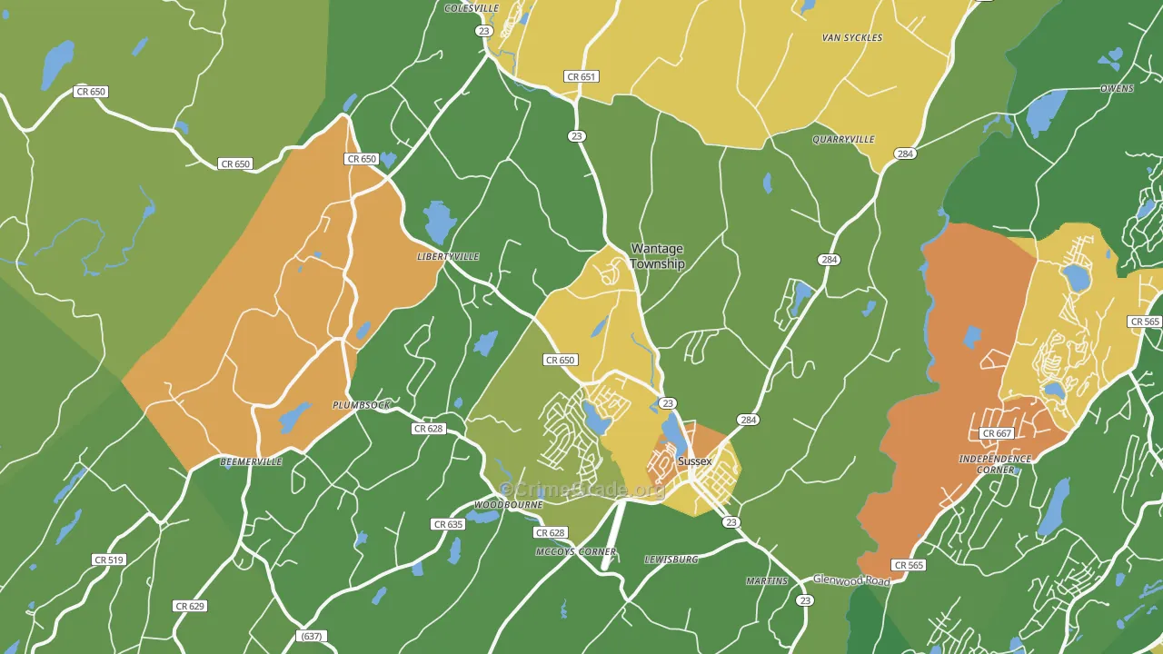 Wantage, NJ Map of Robbery Rates