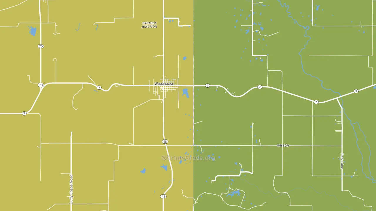 Wapanucka, OK Map of Robbery Rates