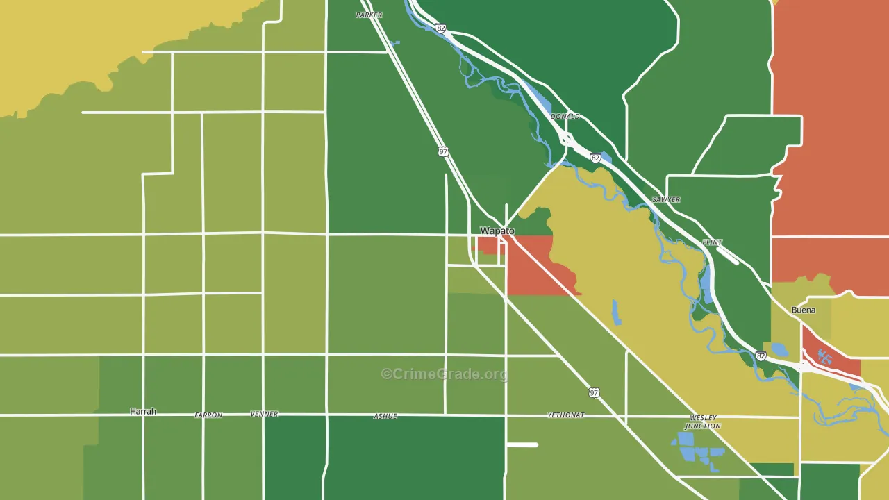 Wapato, WA Map of Robbery Rates