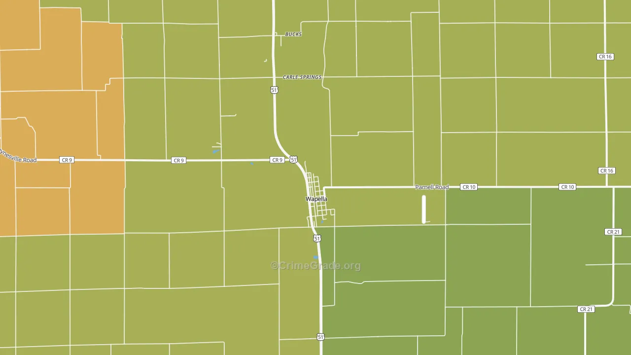 Wapella, IL Map of Robbery Rates