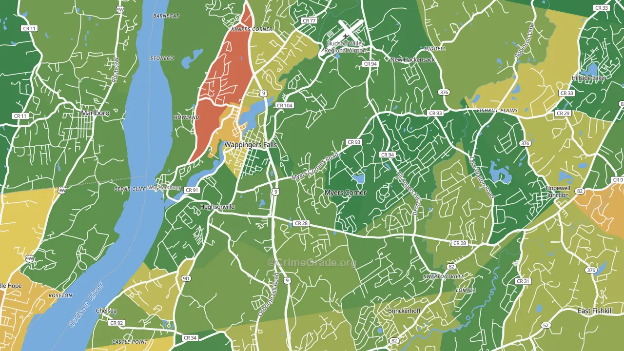 Wappingers Falls, NY Map of Robbery Rates