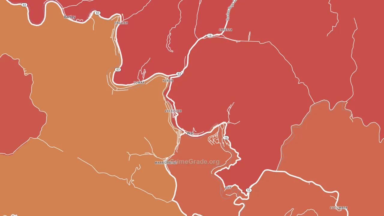 War, WV Map of Robbery Rates