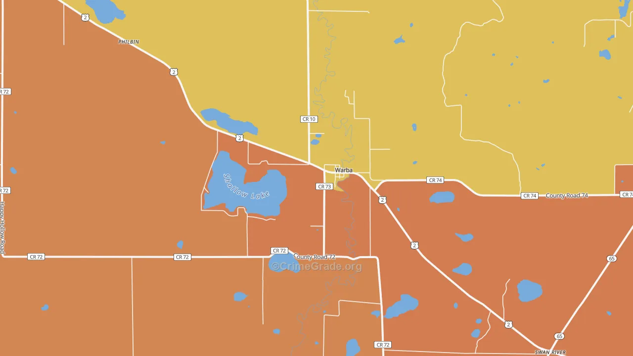 Warba, MN Map of Robbery Rates